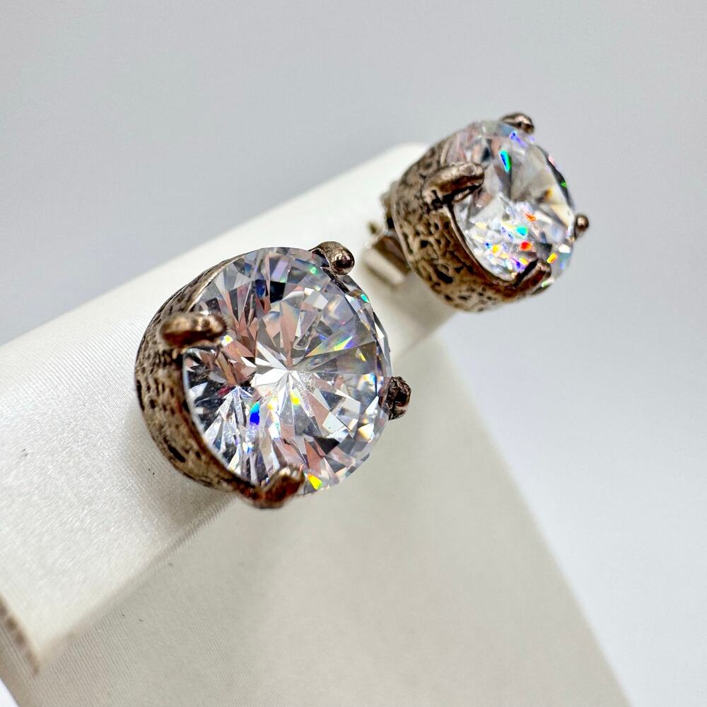 Silpada Crown Jewel CZ 925 Sterling Silver Stud Earrings P2381 Signed Retired